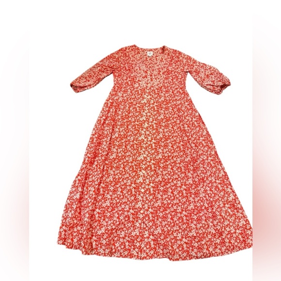 The Nines by Hatch Orange Floral Maternity Maxi Dress Puff Sleeve Size Small - Picture 3 of 9